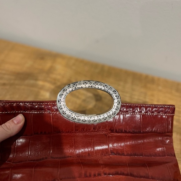 Brighton red leather croc embossed crossbody clutch bag with chain eUC‎ - Picture 7 of 9